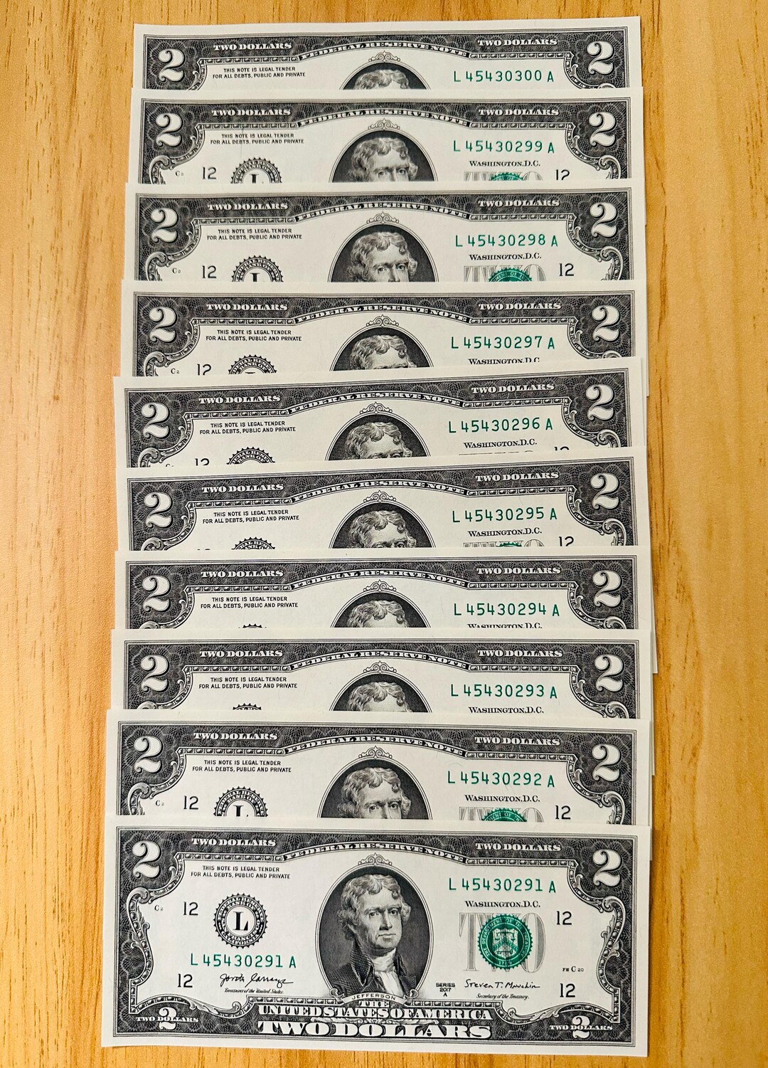 NEW 2017A 2 Sequential Notes Lot of 10 Uncirculated Two Dollar Bills ...