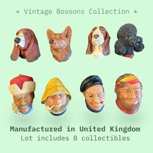 Collection of 8 Vintage Bossons Chalkware Wall Art  Hanging Head Plaques Legends Products Congleton England