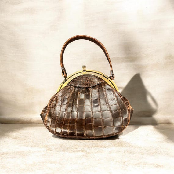 Vintage brown alligator skin handbag, possibly from the 1940s or 1950s