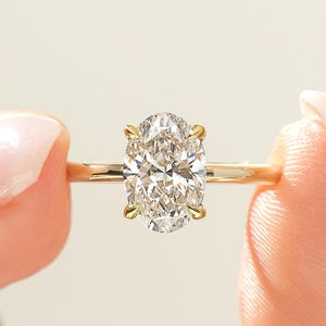 Oval Moissanite Solitaire Engagement Ring: 14k Solid Gold, IGI Lab Diamond Option