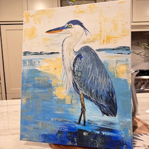 Acrylic Heron painting -Original art- Louisiana art - blue heron