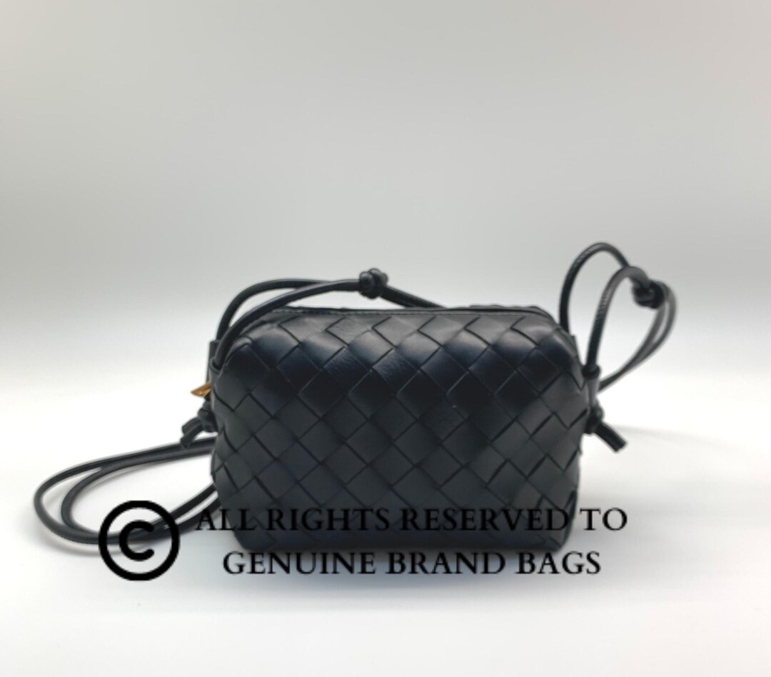 Mini Loop Camera Bag Black Intrecciato Leather Cross Body Bag With ...