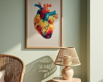 Human Heart Art, Human Heart Print, Anatomical Heart Art, Watercolor Heart Art, Cardiology Poster, Heart Wall Decor