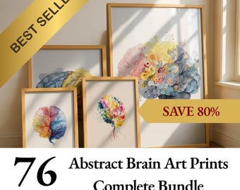 76 Abstract Brain Art Prints Bundle: Psychology Anatomy Prints, Medical Office Art, Brain Print, Human Brain Art, Therapist Office Art