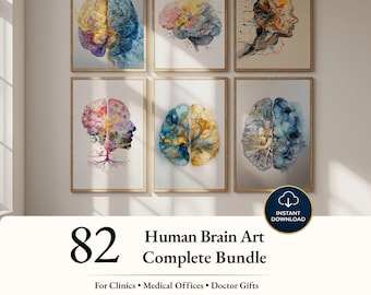 82 Abstract Brain Art Prints Bundle: Psychology Anatomy Prints, Medical Office Art, Brain Print, Human Brain Art, Therapist Office Art