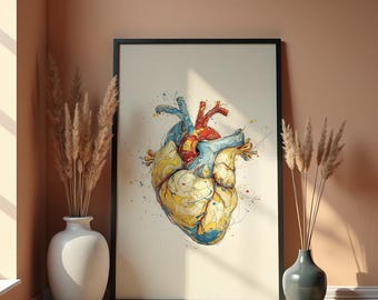 Watercolor Heart Art, Heart Printable, Human Heart Art, Heart Poster, Cardiologist Gift, Cardiology Poster, Cardiology Print