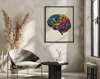 Human Brain Wall Art, Medical Office Decor, Brain Illustration, Brain Anatomy Art Print, Psychiatrist Gift, Medical Poster