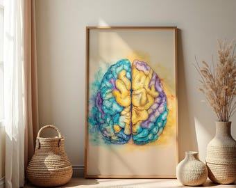 Watercolor Brain Art Print: Abstract Anatomy Poster, Brain Poster, Brain Picture, Medical Art, Medical Sstudent Gift