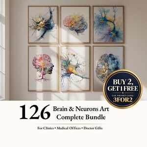 Brain Neurons Art Bundle, 126 Medical and Psychology Wall Art Prints, Brain Poster,Vagus Nerve Art, Therapist Office Art,Nervous System Art