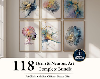 Brain Neurons Art Bundle, 118 Medical and Psychology Wall Art Prints, Brain Poster,Vagus Nerve Art, Therapist Office Art,Nervous System Art