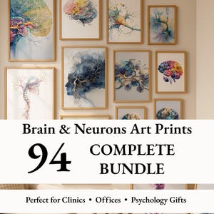 Brain & Neurons Art Bundle, 94 Medical and Psychology Wall Art Prints, Brain Poster,Vagus Nerve Art, Therapist Office Art,Nervous System Art