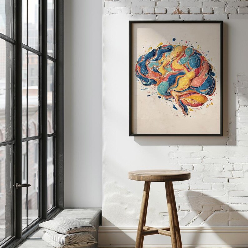 Brain Art Digital Poster, Thoughts Spiral, Human Anatomy Print, Brain ...