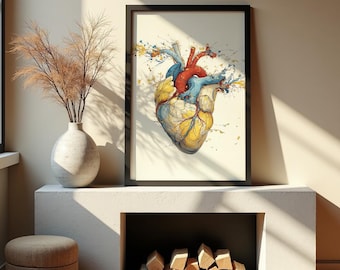 Heart Wall Decor, Medical Wall Art, Human Heart Wall Art, Heart Print, Heart Poster, Gift For Doctor Office, Cardiologist Gift, Science Art