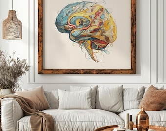 Therapist Office Art, Brain Abstract Art, Brain Wall art, Human Brain Print, Doctor Office Decor, Science Wall Art, Nervous System Poster