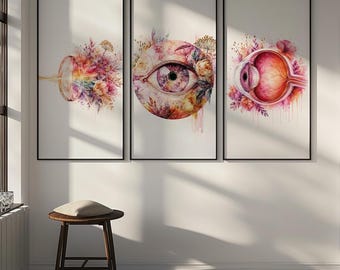 optometry art set of 3, ophthalmology prints set, optometry decor, ophthalmology wall art, ophthalmology art poster,eye art,optometry prints