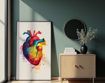 Arte anatómico del corazón, póster del corazón humano, impresión de anatomía humana, regalo de cardiología, decoración de pared de corazón, arte de pared de clínica, impresión de cardiología