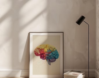 Arte abstracto de cerebro para pared, decoración para consultorio médico, lámina de anatomía humana, lámina de cerebro, arte para consultorio de terapeuta, arte de neurología, regalo de psicología