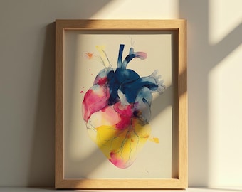 Arte mural de corazón humano, decoración de pared de corazón, impresión de corazón, póster de corazón, regalo de cardiología, póster de corazón médico, arte científico, arte mural médico