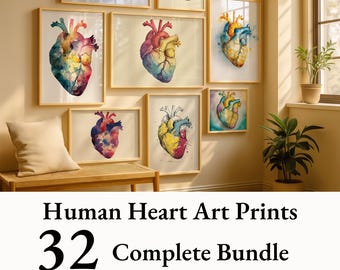 32 Herz Bündel, Aquarell menschliches Herz Kunst, menschliches Herz Wandkunst, Herz Poster, medizinisches Poster, Kardiologen Geschenk, Kardiologie Kunst