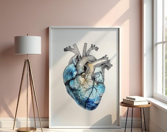Human Heart Wall Art, Cardiology Anatomy Print, Medical Art for Clinic or Office, Heart Poster, Cardiologist Gift, Cardiology Art