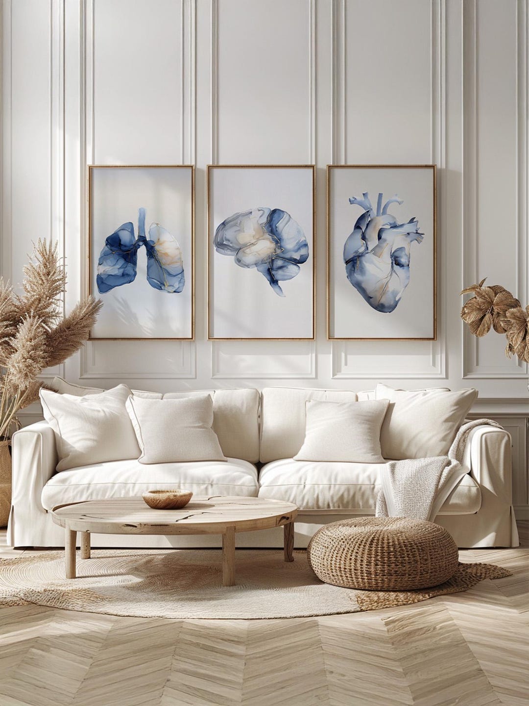 Medical Anatomy Art Set of 3 | Abstract Brain, Heart & Lungs Art ...