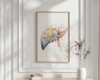 Liver Watercolor Print, Human Liver Anatomy Art, Digestive System Art, Hepatology Wall Art, Liver Artwork
