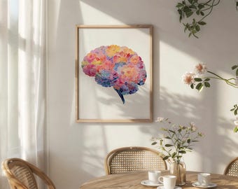Abstract Flower Brain Anatomy Art Print, Medical Gift, Anatomy Wall Art, Brain Poster