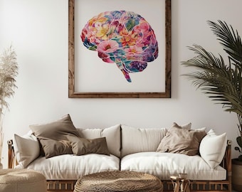 Flower Brain Art Print, Human Brain Psychology Poster, Psychology Gift for Medical & Neuroscience Students, Doctor Office Wall Decor, Art