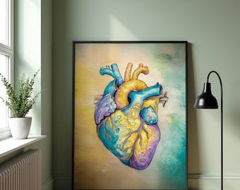 Science Art, Human Anatomy Art, Anatomical Heart, Human Heart Art, Heart Print, Human Heart Poster, Cardiologist Gift