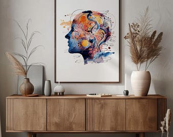 Brain Anatomy Digital Art Poster: Inner Spark Human Neurology Print, Medical Wall Art, Brain Print, Therapist Office Art, Psychology Print