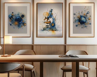 Medical Laboratory Science Wall Art Set of 3, Microbiology Gifts, Virus Art, Microbiology Poster, Microbiology Print, Bacteria Art