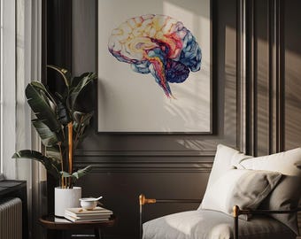 Therapist Office Art, Brain art, Medical Wall Art, Psychology Student Gift, Brain Anatomy Art Print, Brain Abstract Art
