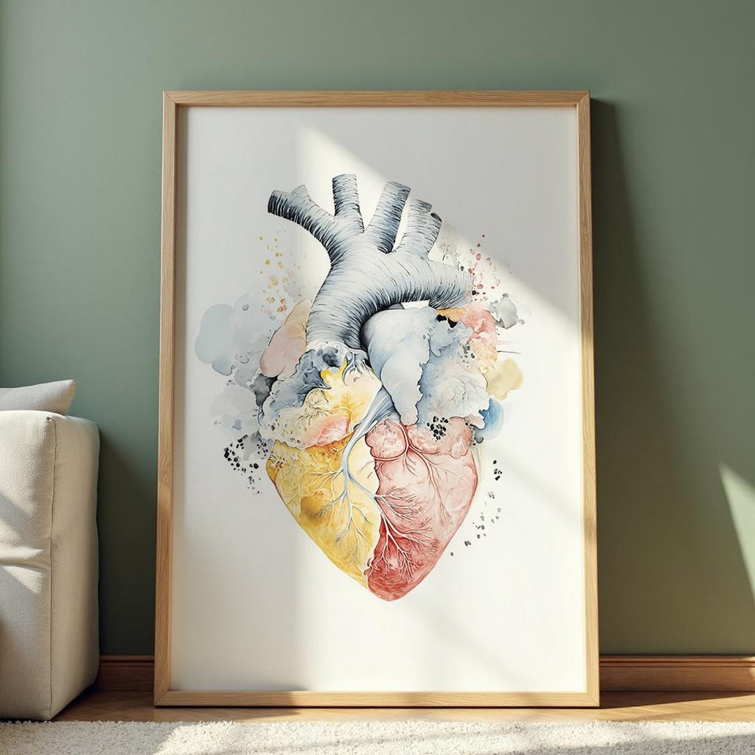 Watercolor Human Heart Art Print, Abstract Anatomy Cardiology Gift ...