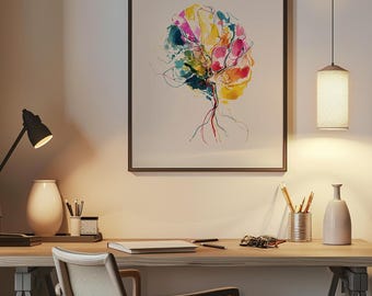 Human Brain Anatomy Art Print, Psychology Gift, Brain Wall Art, Therapist Office Art, Neurology Art, Nervous System Poster, Science Art