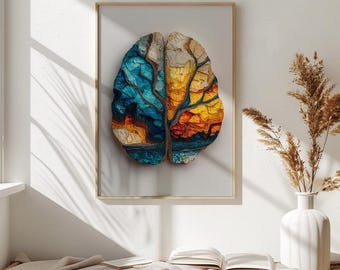 Human Brain Print, Psychology Art, Brain Art, Psychology Gift, Abstract Medical Art, Doctor Office Art, Medical Brain Poster
