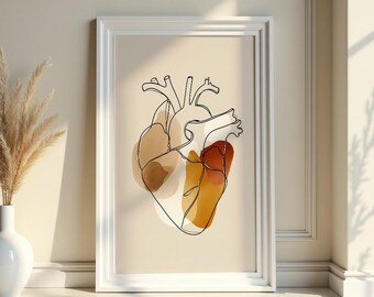 Arte anatómico del corazón, impresión de la anatomía del corazón humano, arte médico de pared, imprimible de corazón, regalo de cardiología, póster de corazón