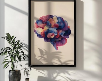 Human Brain Art Poster, Doctor Office Decor, Brain Digital Print, Brain Print, Medical Wall Art, Therapist Office Art, Science Wall Art