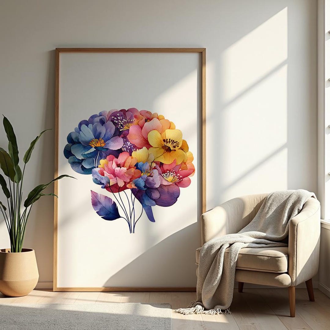 Floral Brain Anatomy Art Print | Neurology Psychology Decor (digital ...
