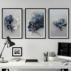 Neurons, Brain & Psychology Art Set of 3, Brain Wall Art, Psychology Office Decor, Synapse Art, Therapist Office Art, Psychology Gift