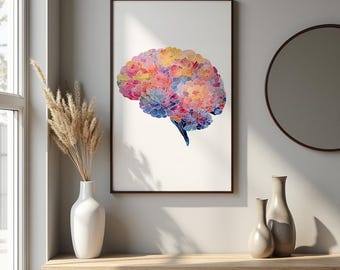 Abstract Flower Brain Anatomy Art Print, Medical Gift, Anatomy Wall Art, Brain Poster