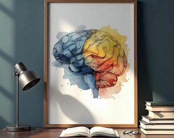 Human Brain Anatomy Art Print, Neurology Medical Decor, Brain Poster, Brain Wall Art, Medical Art