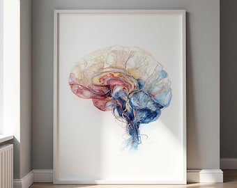 Abstract Neurology Watercolor Art, Brain Wall Art, Human Brain Poster, Medical Art Printable