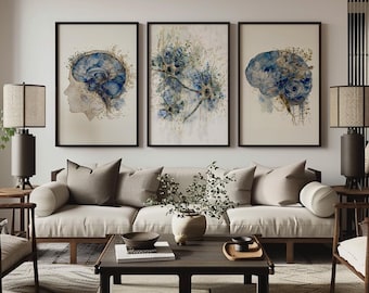 Nervous System Art Set of 3, Brain Wall Art, Abstract Medical Anatomy Art, Psychology Office Decor, Neuron Art,  Psychology Art, Neuron Art