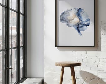 Brain Wall Art Print, Neurology Anatomy Gift, Therapist Office Art, Human Brain Poster, Brain Psychology, Doctor Wall Art