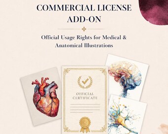 Commercial License Add-On for Medical Illustrations, Small Business Commercial Usage Rights up to 500 Copies, Clinic & Merch Permission