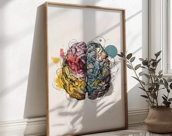 Brain art digital poster, Rooted Brain, Human Anatomy print, Vintage Brain Poster, Brain Print, Vintage Medical Art