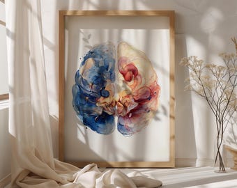 Brain Poster Medical Art, Anatomy Poster Printable, Neuroscience Decor, Therapy Office Art