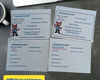 AEMT Flashcard Template, EMS Students, EMT, Medications, Study Guide - Etsy