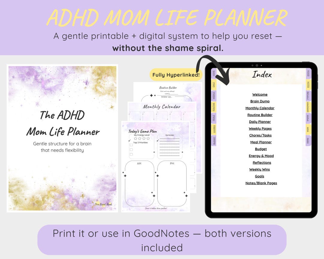 ADHD Mom Life Planner | Printable + Digital Goodnotes Version | Daily ...