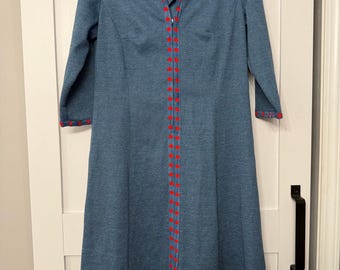 Vintage Damon Dress Navy Blue Red Trim Zip Collar 60s Retro mint condition